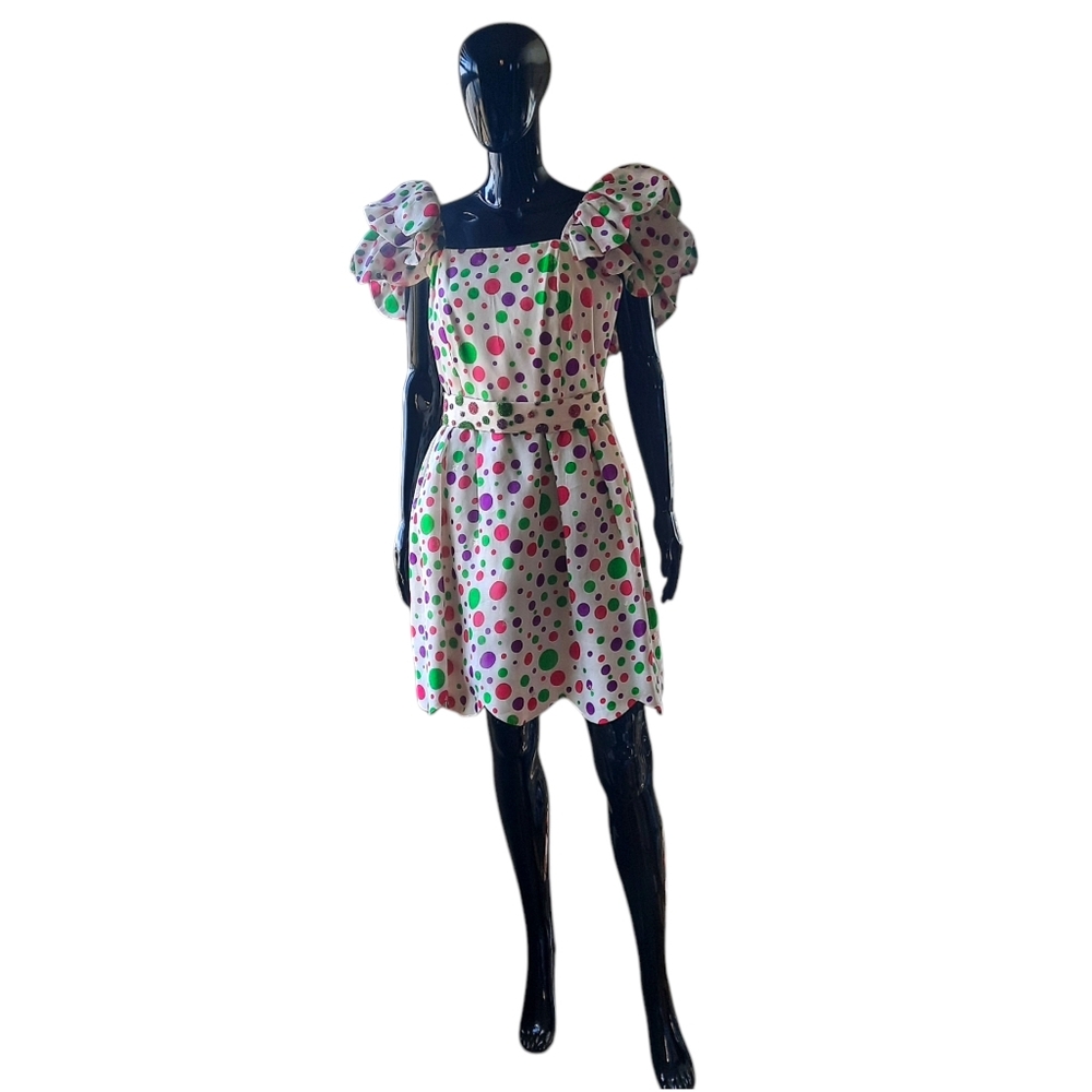 Vintage 80s 90s Milo Dallas Boston Polka Dot Party Dress | Size Medium